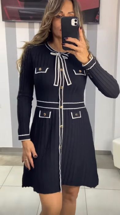 Плетена рокля в бежово и черно