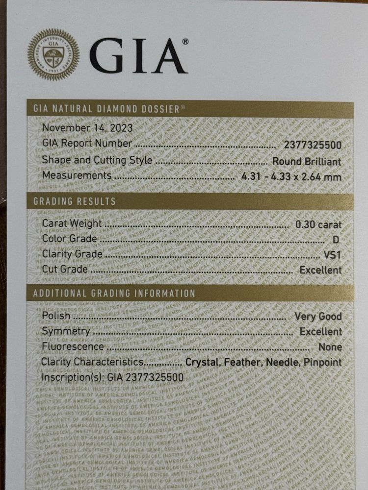 Диамант 0,30карата GIA