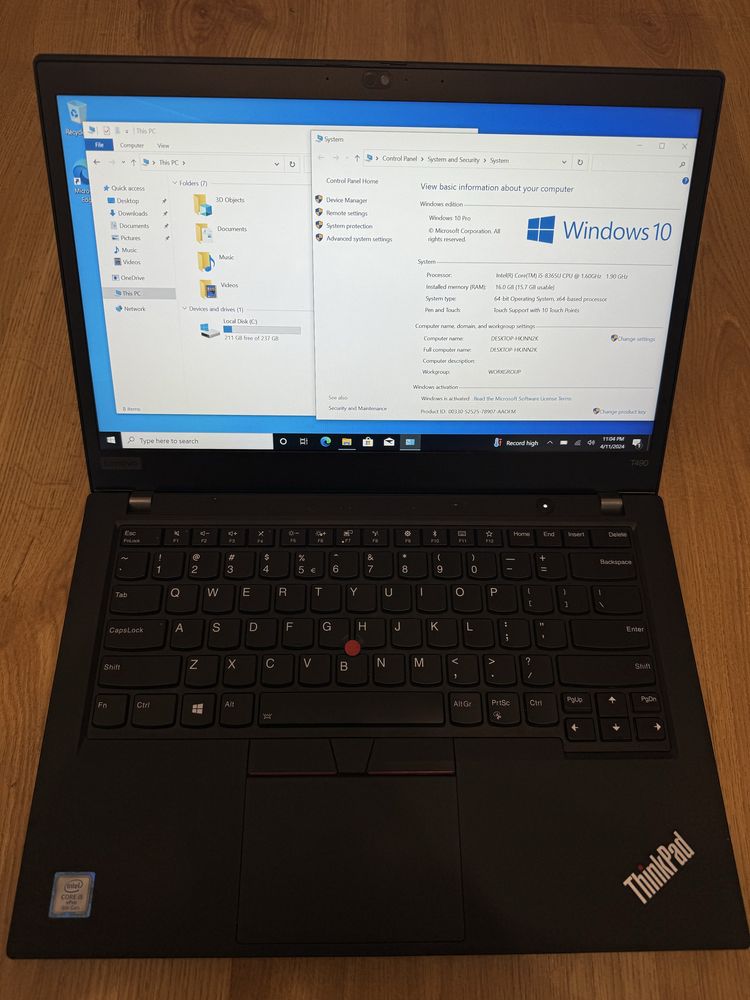 Laptop Lenovo T490 ThinkPad (Touchscreen-i5 8365U, 16Gb DDR4, SSD 250)