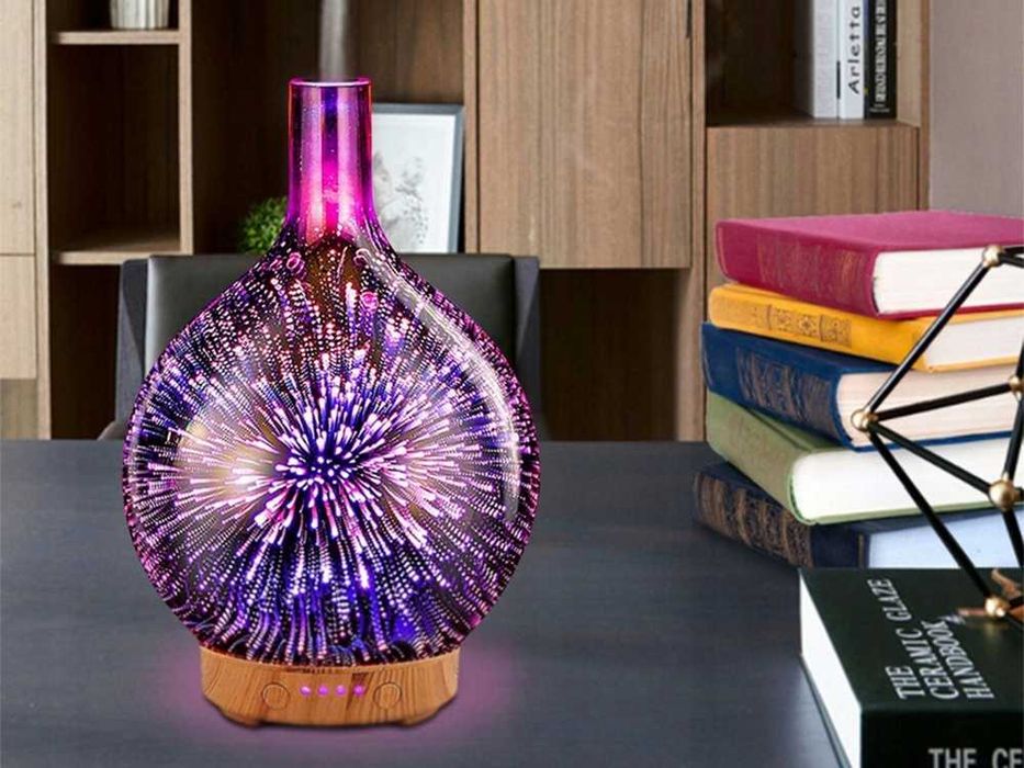 Difuzor arome 3D din sticla lampa RGB cu timer design modern 120 ml