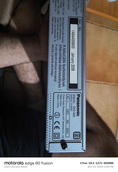 DVD / CD Player Panasonic S29 + Telecomandă Originală - Stare Bună