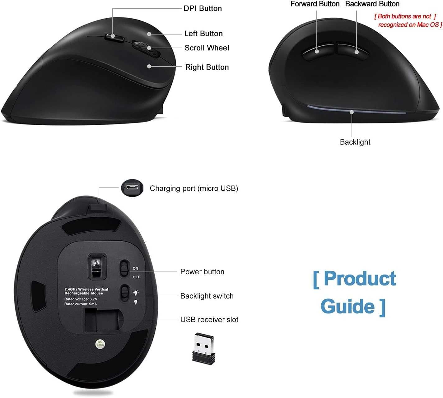 AUTLEY Vertical Ergonomic Rechargeable Wireless Mouse Вертикална Мишка