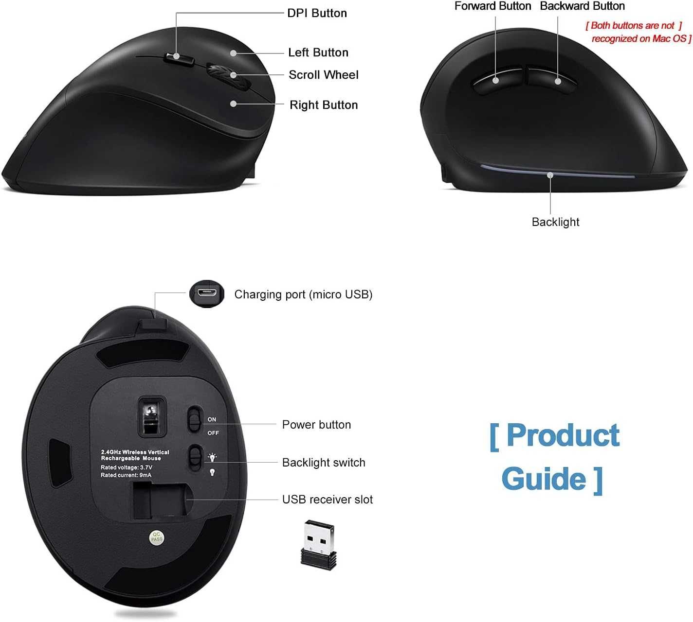 AUTLEY Vertical Ergonomic Rechargeable Wireless Mouse