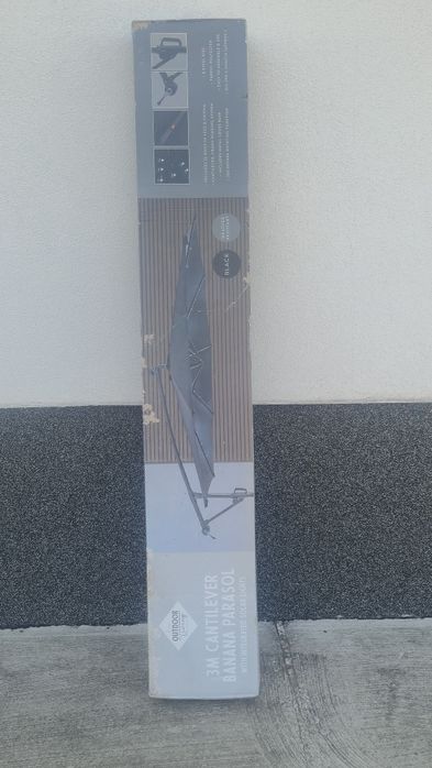 Umbrela de gradina 3M tip banana cu LED – negru, model cantilever