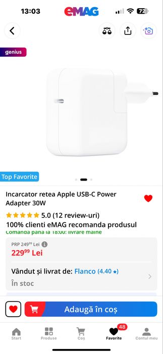 Incarcator retea Apple USB-C Power Adapter 30W, NOU, ORIGINAL !