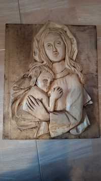 Icoana veche sculptata in lemn, Maica Domnului cu Pruncul Isus
