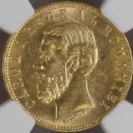 Moneda aur 20 lei 1890, Carol I, gradata NGC MS 62