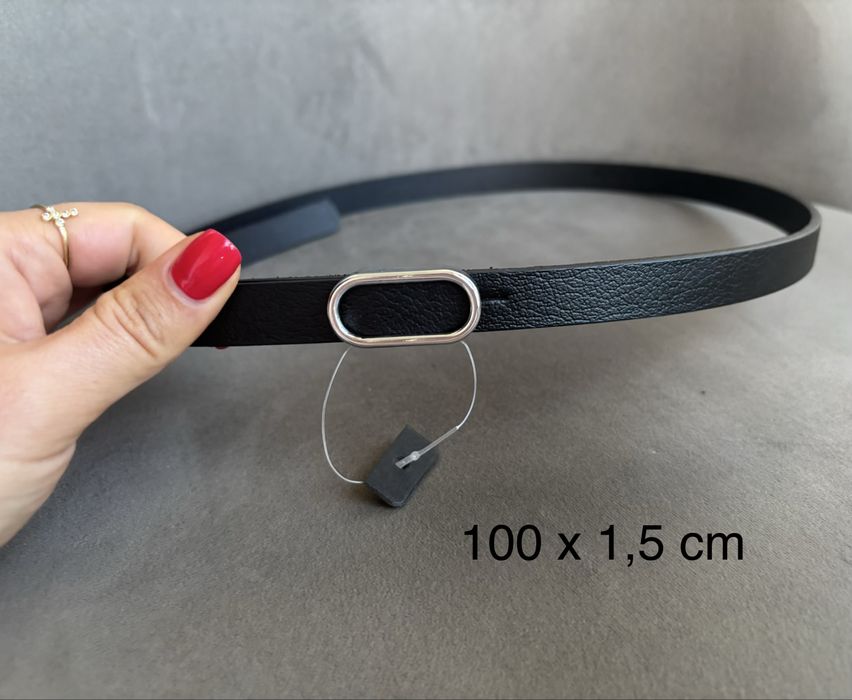 Curea neagra subtire si eleganta - noua - piele naturala - 100 cm x1,5