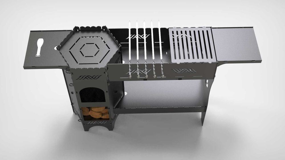 Gratar cu suport pentru ceaun, metal 3mm, negru mat, CNC laser