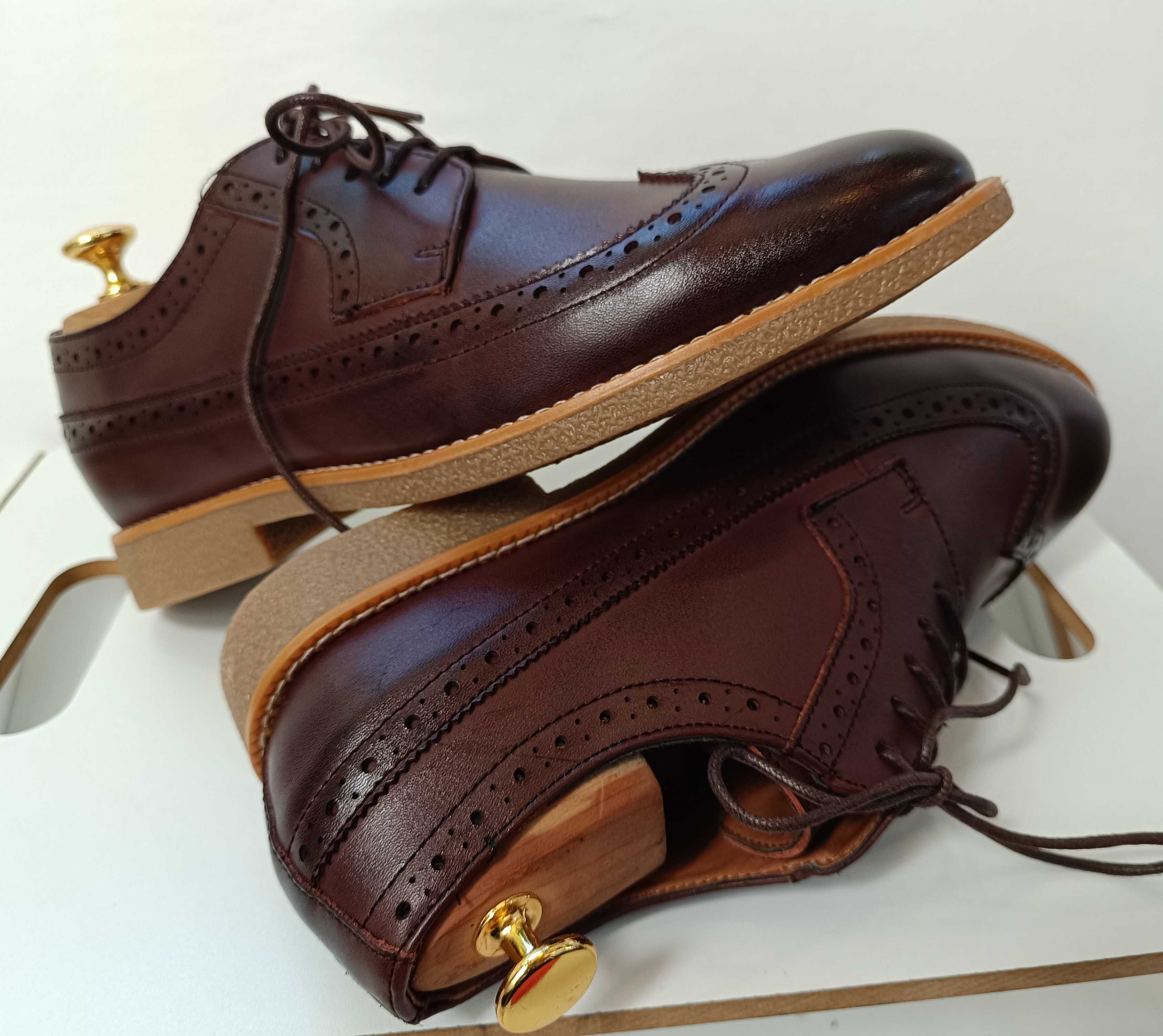 Pantofi derby 42 wingtip premium Finstone London NOI piele naturala