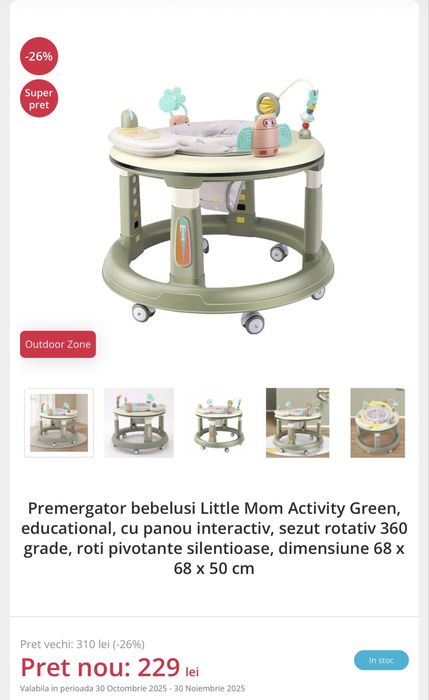 Premergator bebelusi Little Mom Activity Green