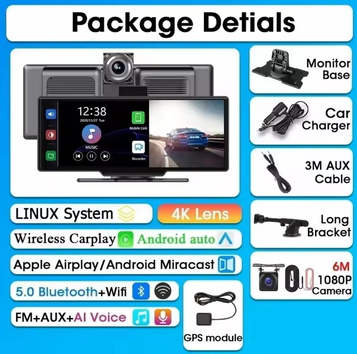 Sistem Multimedia Carplay Android Auto NAVI 10 inch camera fata spate