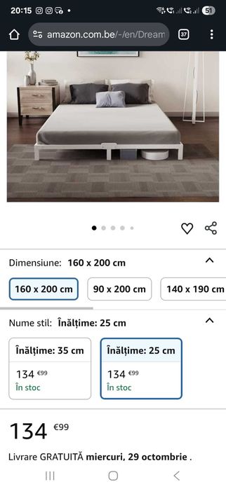 Pat Dreamzie 160 x 200 cm cu somieră din metal,înălțime 25 cm