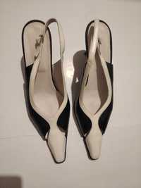 Pantofi dama piele alb+negru