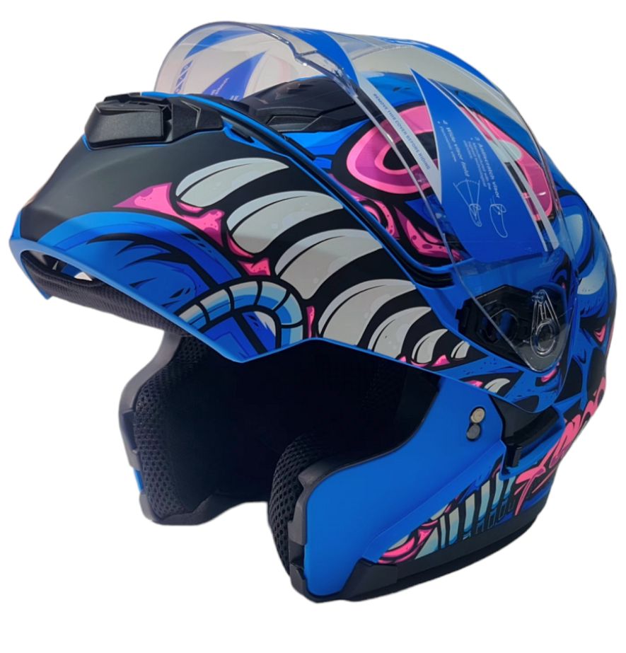 Мото каска X-ONE Helmets синя с розово, каски за мотор