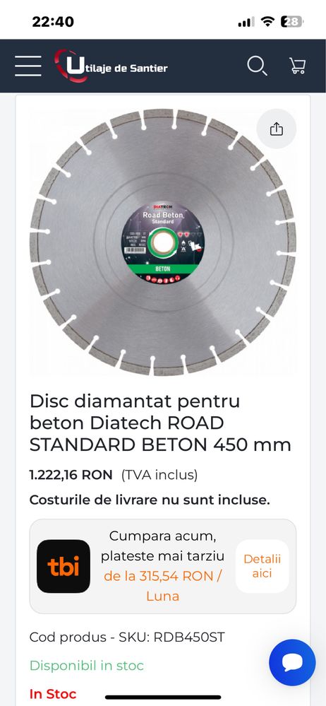 Disc diamantat de taiat beton 450 mm si 400 -Noi