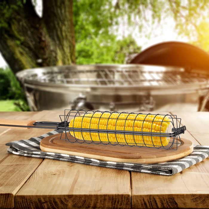 Cos pentru gratar metal cu maner din lemn pentru prajit carne & legume