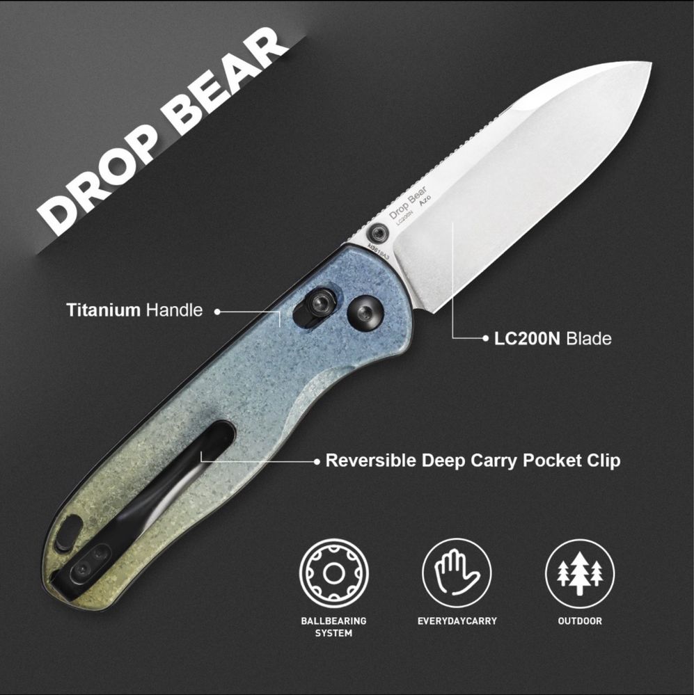 Нож Kizer Drop Bear | LC200N | Titanium Snowflake