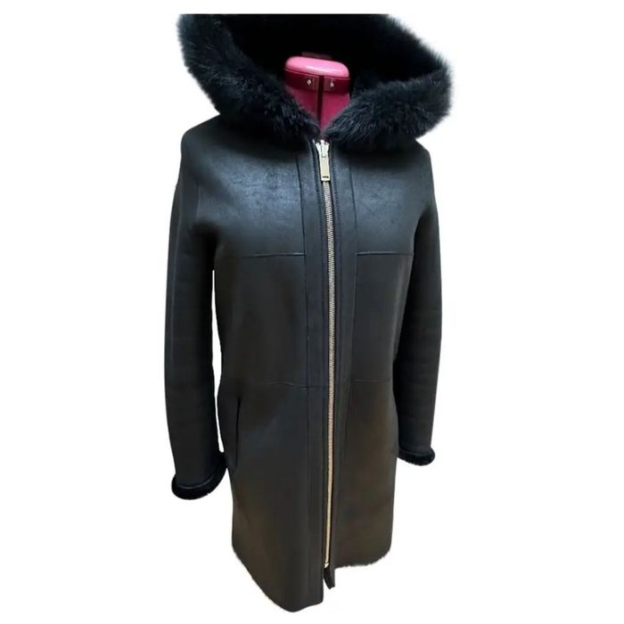 Palton piele naturala cu blana shearling Massimo Dutti