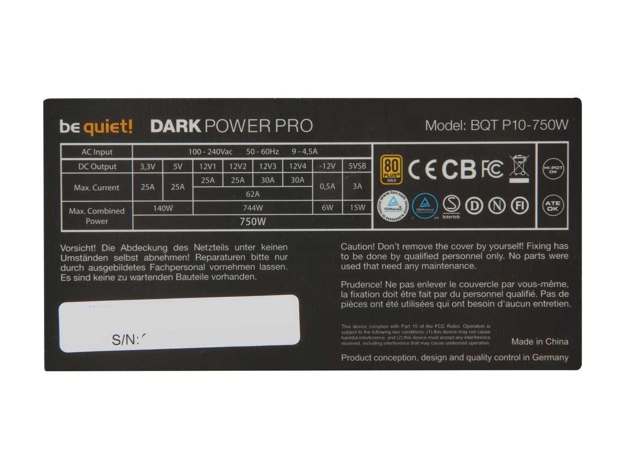 Захранване PSU be quiet DARK POWER PRO 750W 80+Gold