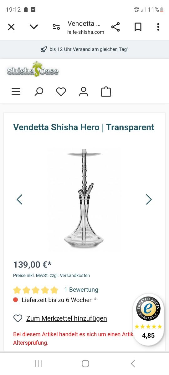 Narghilea profesionala Vendetta Shisha Hero