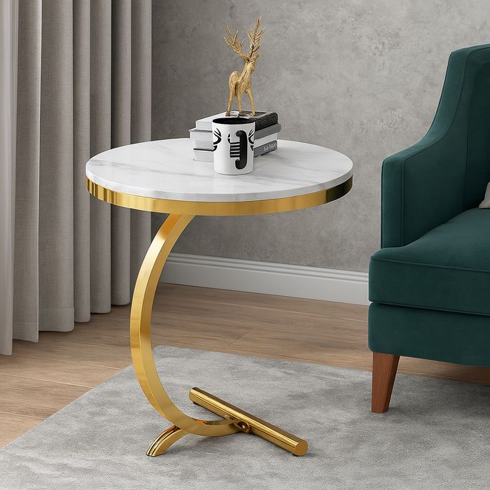 Masuta de cafea rotunda din otel inoxidabil auriu 50x60 cm