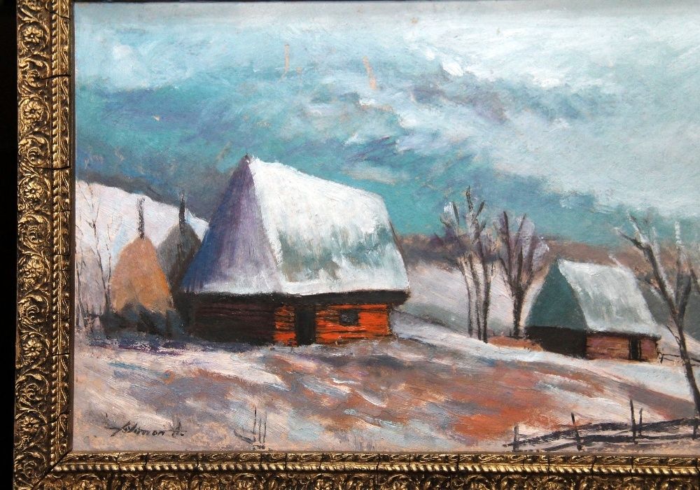 Tablou vechi - Peisaj de iarna , semnat A. Filimon