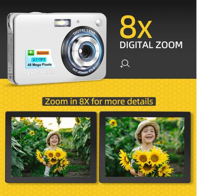 Cameră digitală nouă 48MP 4K – Perfectă pentru ITP cu afișare dată