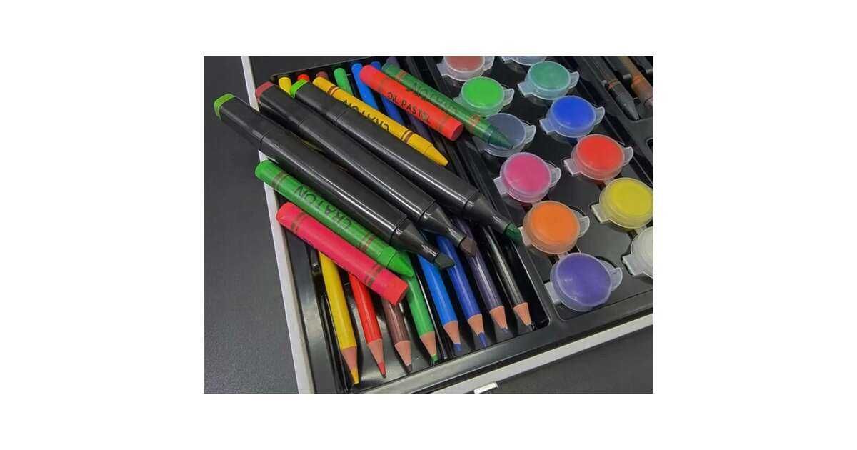 Set pentru pictura /desen 66 de piese into cutie din lemn colorata!