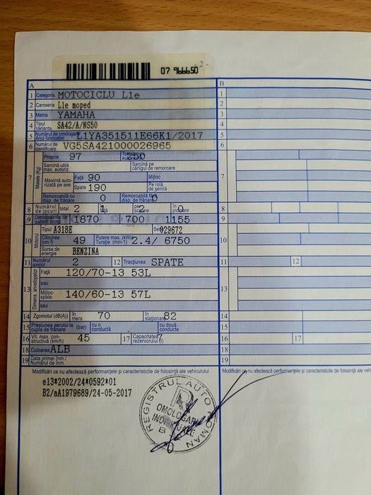 Vând scuter yamaha Aerox 50 cc an 2017