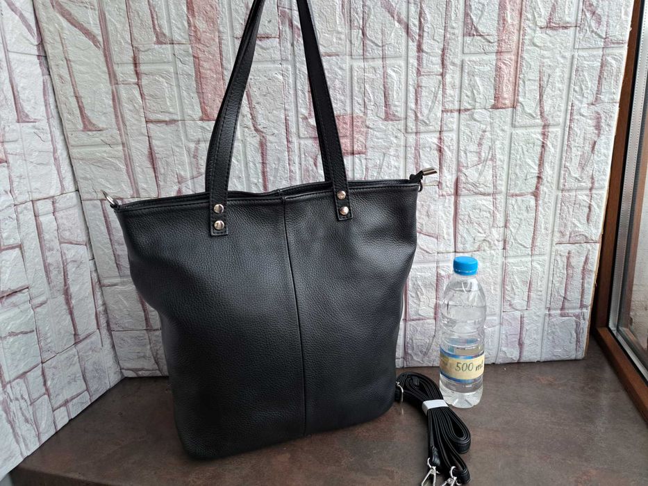 дамска чанта,черна кожена торба-естествена кожа