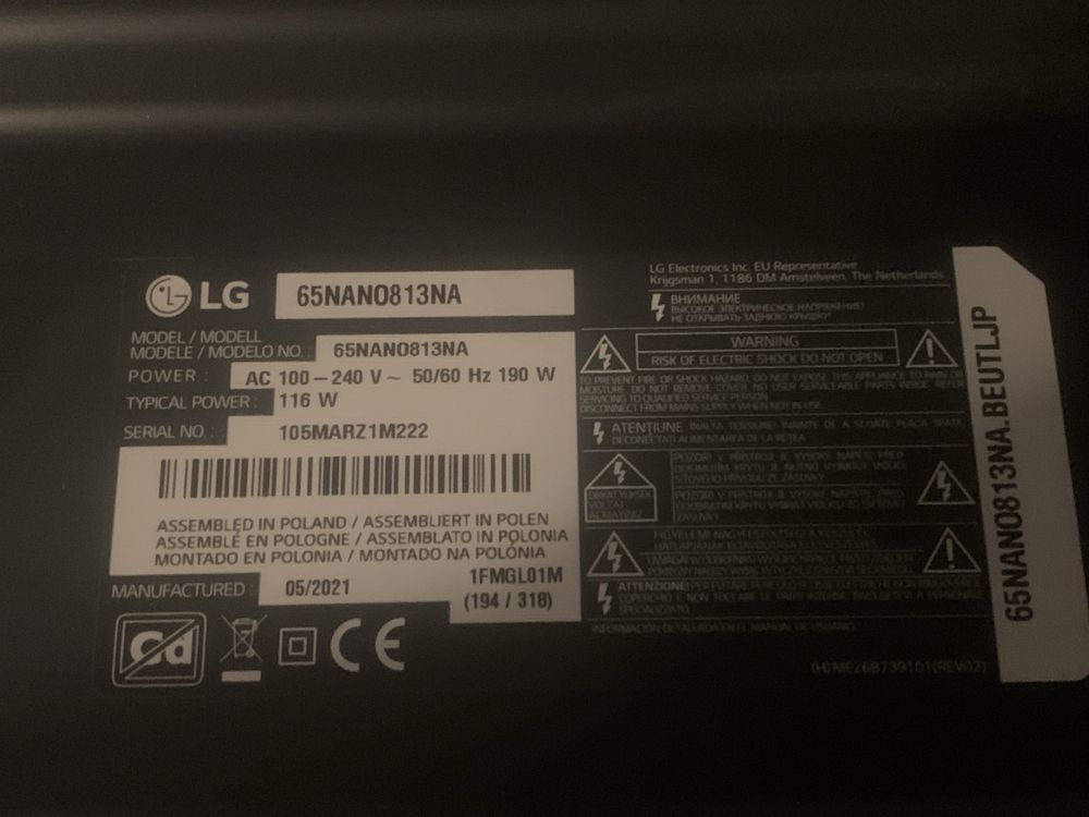 LG 4K 65” NanoCell 65NANO813NA