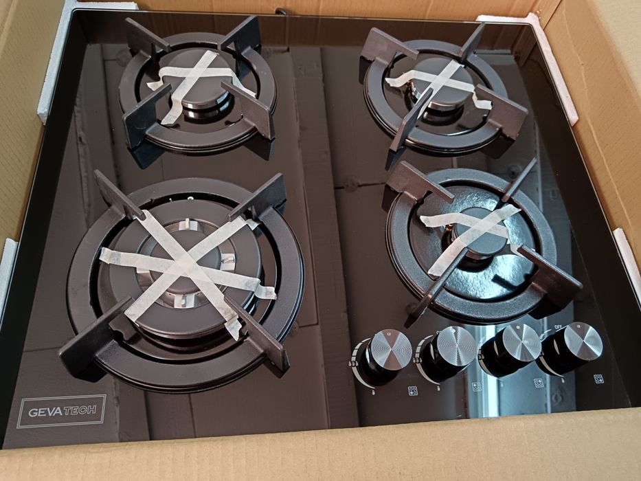 Plita incorporabila pe gaz, Panou sticla neagra securizata de 7mm, NOU