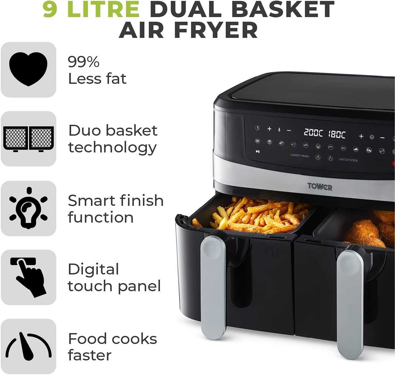Air FryerTower T17088 Vortx 9L фритюрник, две кошници, липсват решетки