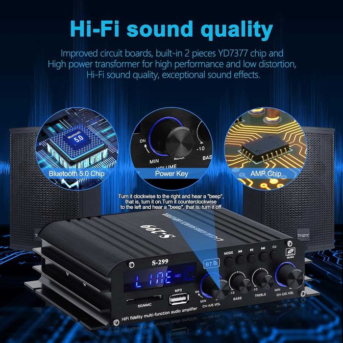 Amplificator audio S-299 Bluetooth 5.0 4.1 canale RMS 40Wx4 Subwoofer