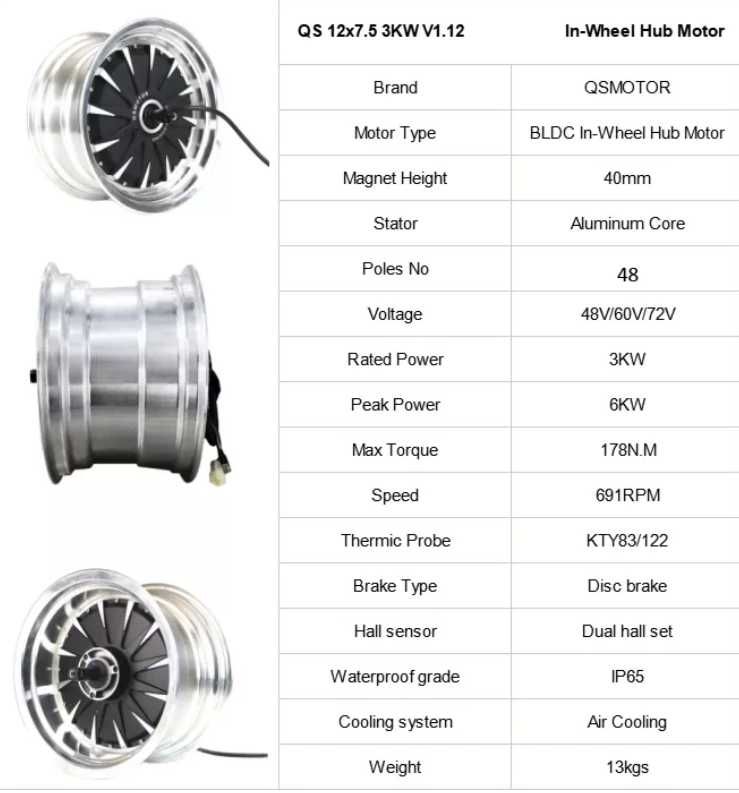 Мотор-колесо QSMOTOR 12x7,5 дюймов 3000 Вт 72 В.