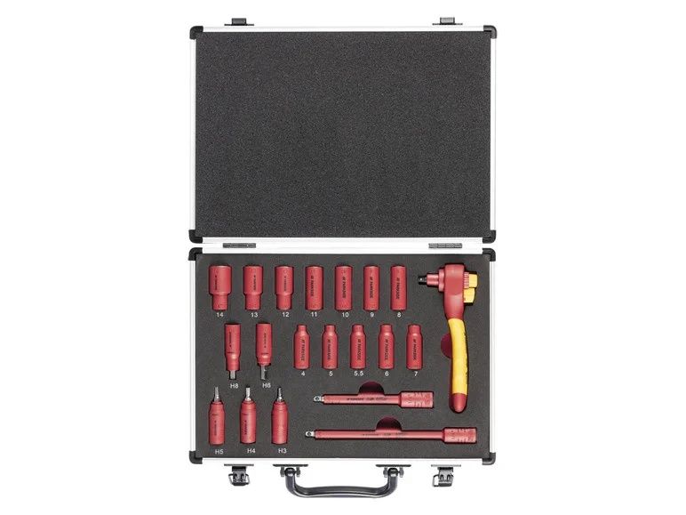 Set chei clichet tubulare PARKSIDE  20 bucati 1/4 inch 1000v VDE trusa