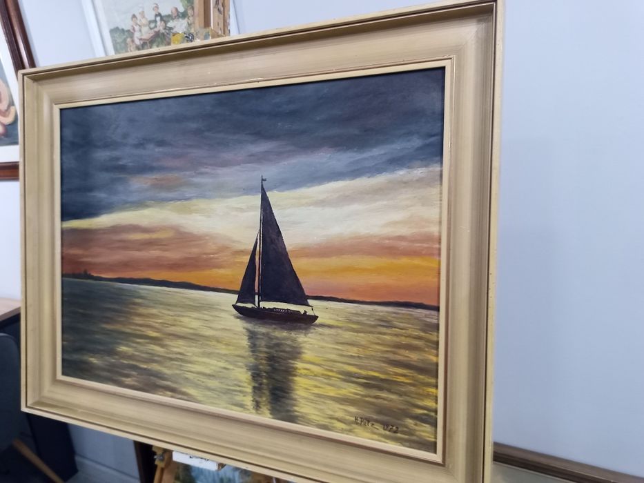 Майсторска Картина с Ветроход на Залез