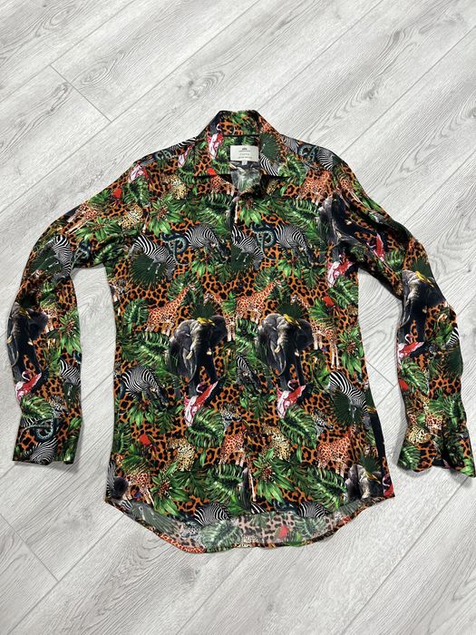 Мъжка сатенена риза с животински принт нова на Hawes & Curtis