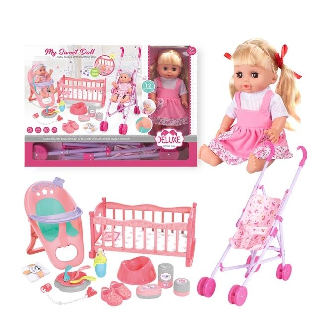 Игровой набор Кукла пупс Deluxe в розовом сарафане в полоску 30 см