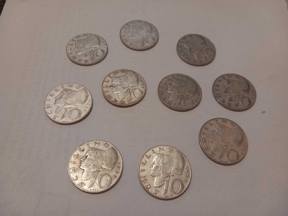 Lot 10 monede Argint 10 Schilling Austria 1958