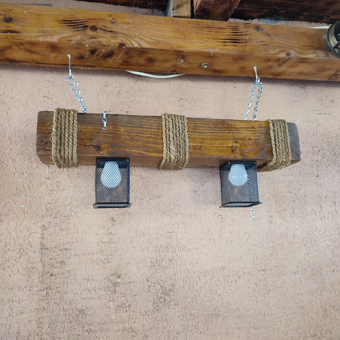 Lustra, corp iluminat, Decor rustic lemn brad cu doua becuri 2,2W, fas