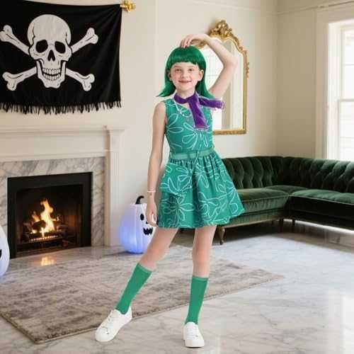 Нов Детски карнавален костюм Disgust Inside Out рокля с перука 9 части