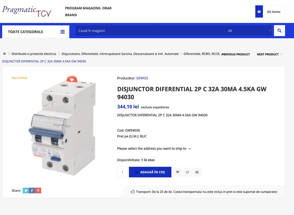Disjunctor Diferential 2P C 32A 30MA 4.5KA Gewiss Siguranta Automata