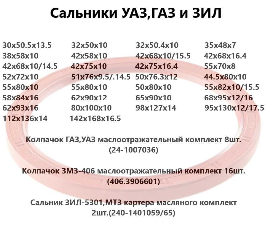 Сальники на МАЗ, КаМаЗ, УАЗ, ГАЗ и ЗИЛ