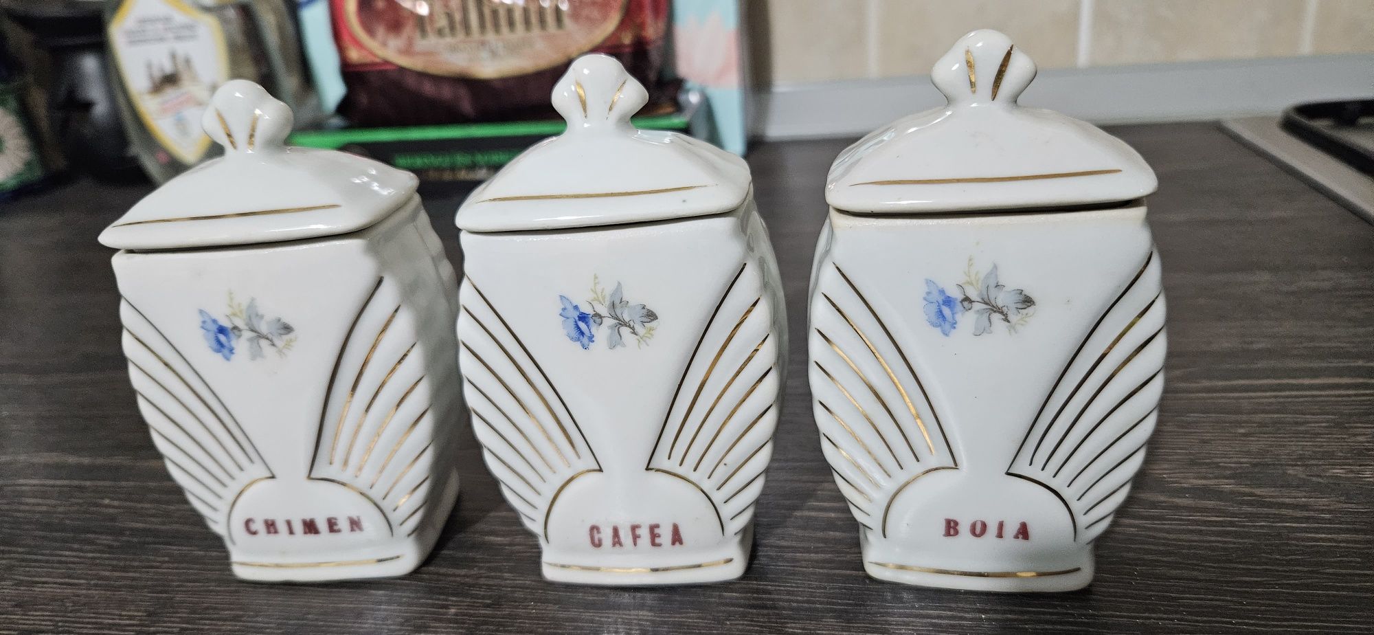 Set vintage de portelan pentru depozitare in bucatarie