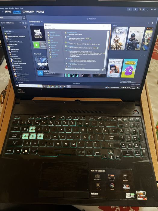 Laptop GAMING Asus TUF A15 Ryzen R7 4800h 40GB RAM RTX 2060