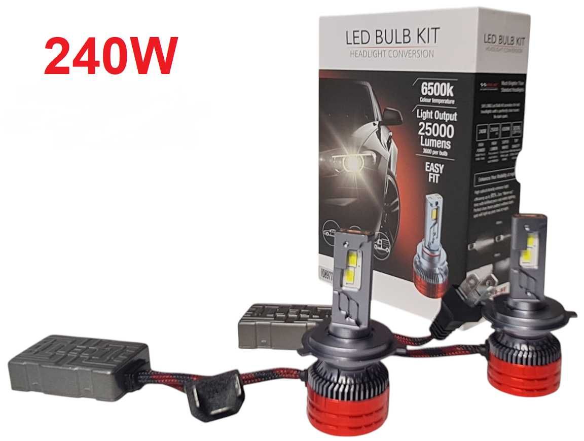 LED диодни крушки H4/Х4, комплект 12V 240W, 25000 lm за фарове Canbus,