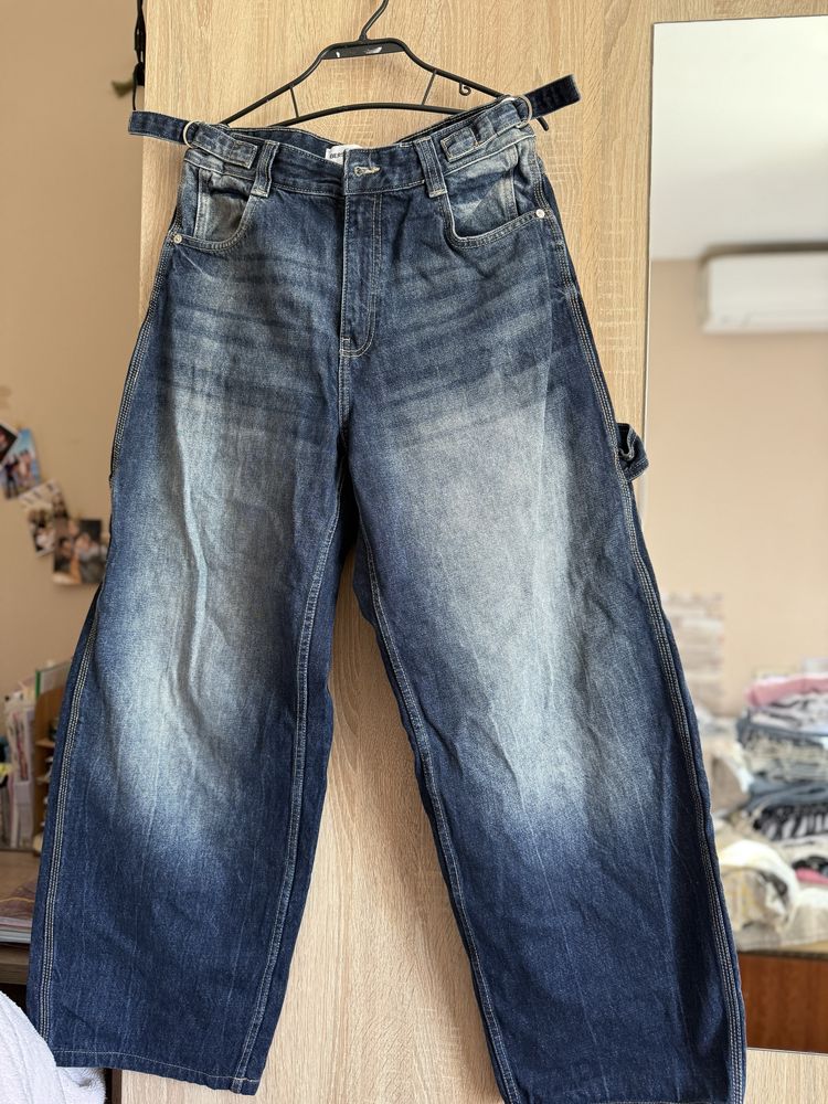 Сини дънки bershka baggy с регулируема талия