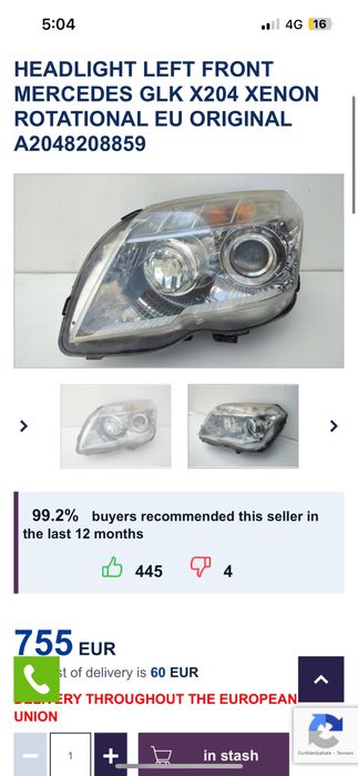 Vand HEADLIGHT mercedes GLK original